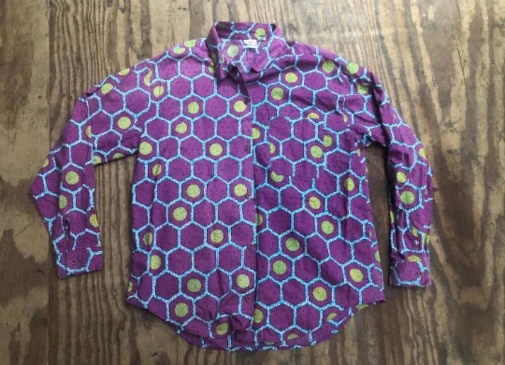 Vintage 90s Hetton Geometric Hexagon Print Button Down Blouse Size Large